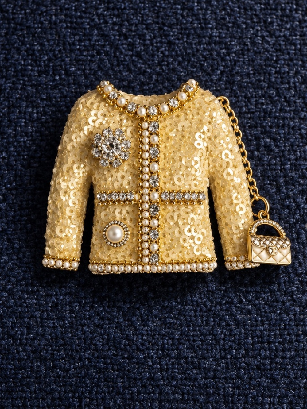 NWT Designer Style Tweed Jacket Brooch & Hair Clip Charm